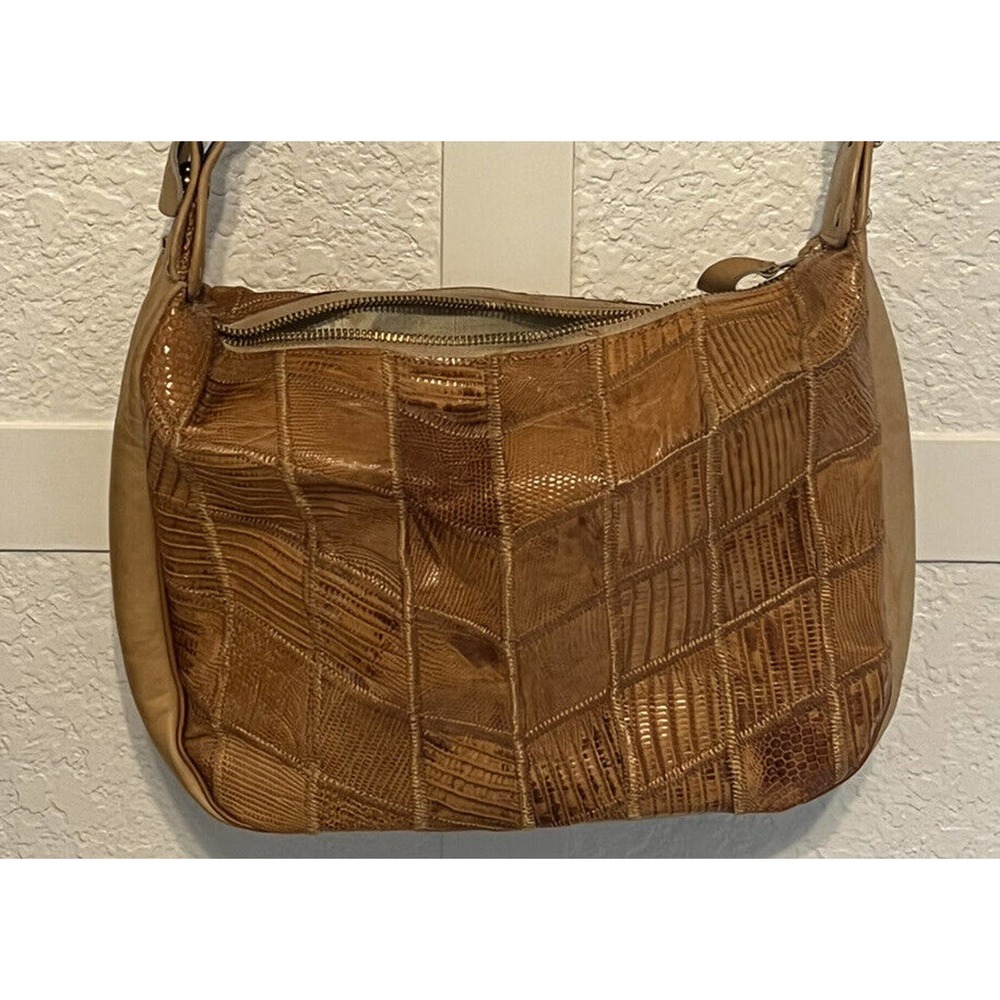 Tony Lama Leather Patchwork Shoulder Handbag Satchel Purse Brown